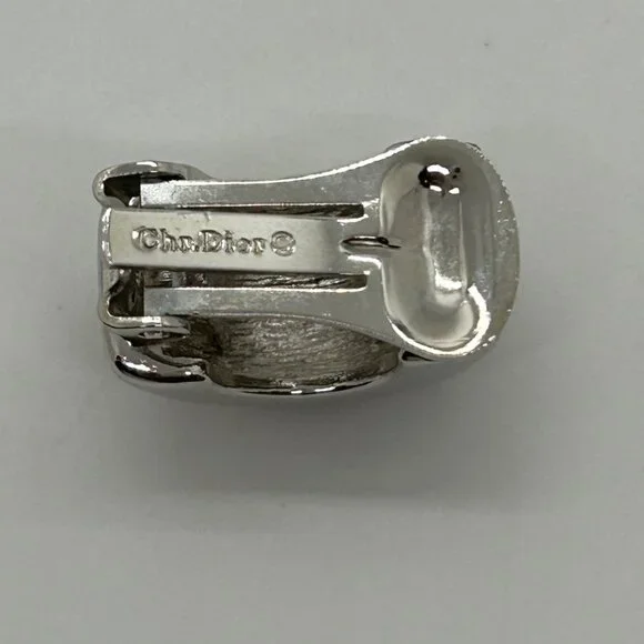 Christian Dior Vintage Clip-On Earrings With Rhinestones & Silver-Tone Metal - Picture 11 of 16